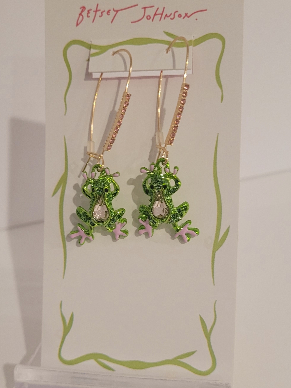 Betsey Johnson Green and Pink Frog Dangle Earrings